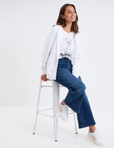 Sweat zippé molleton à capuche blanc homme