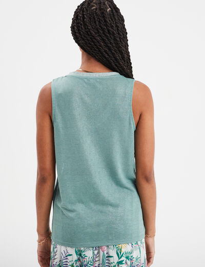 Débardeur col en V sans manches bleu gris femme