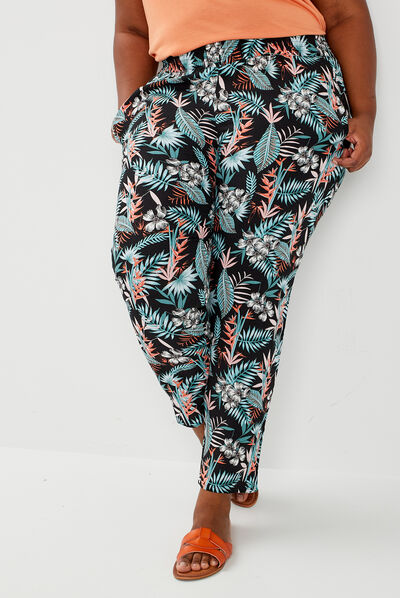 Pantalon fluide taille élastiquée noir femme grande taille