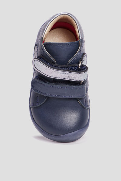 Bottillons en cuir Wakalla bleu marine bébé fille