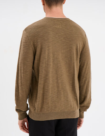 Pull col tunisien coton Liberto vert kaki homme