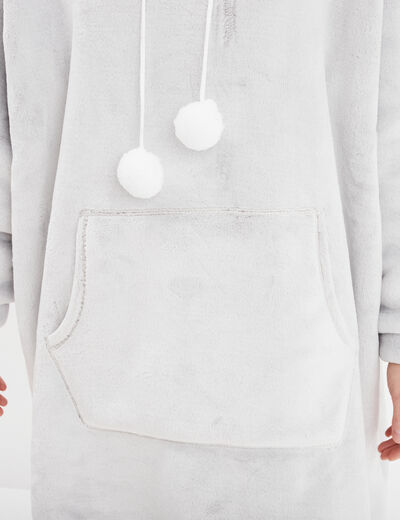 Poncho plaid polaire à capuche taupe femme