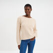 Pull col rond manches longues beige femme