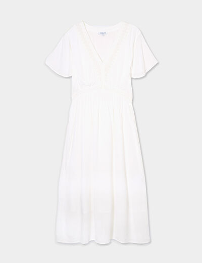Robe en crêpe manches papillons col en V blanc femme