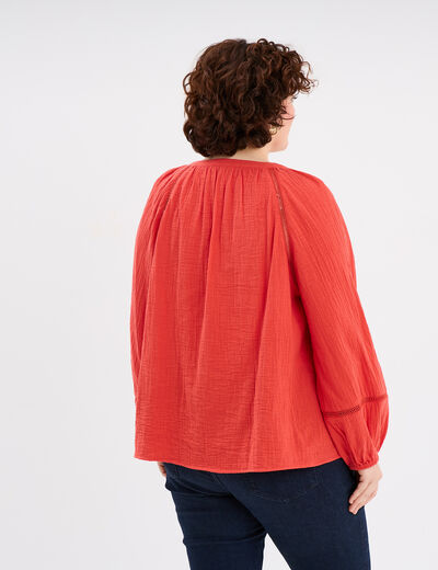 Blouse manches longues coton rouge femme grande taille