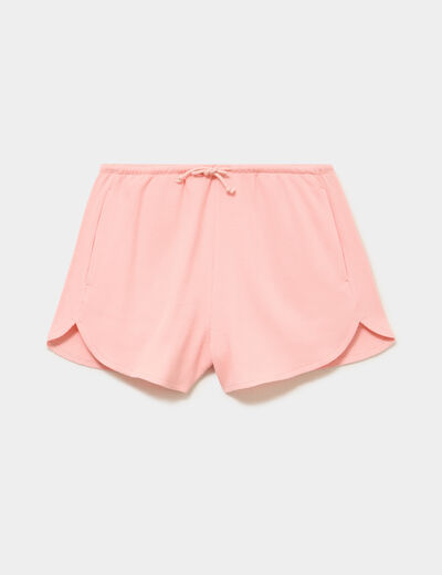 Short droit effet gaufr&eacute; coton rose poudr&eacute;e femme