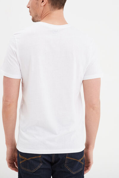 T-shirt manches courtes coton col V blanc homme