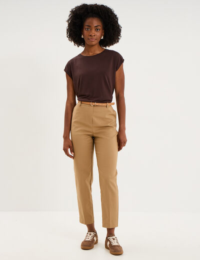 T-shirt manches courtes coupe droite marron fonc&eacute; femme