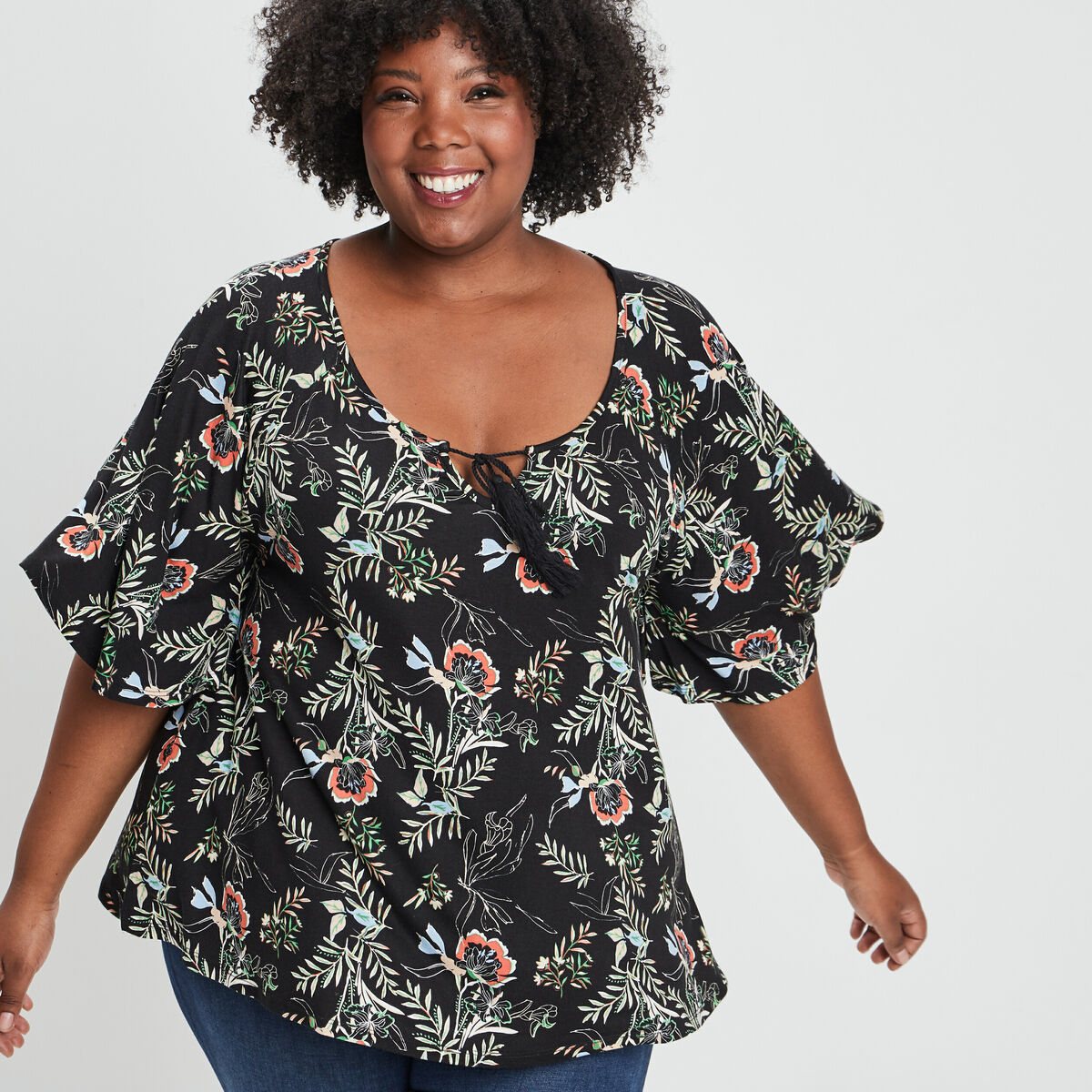 T-shirt manches courtes noir femme grande taille