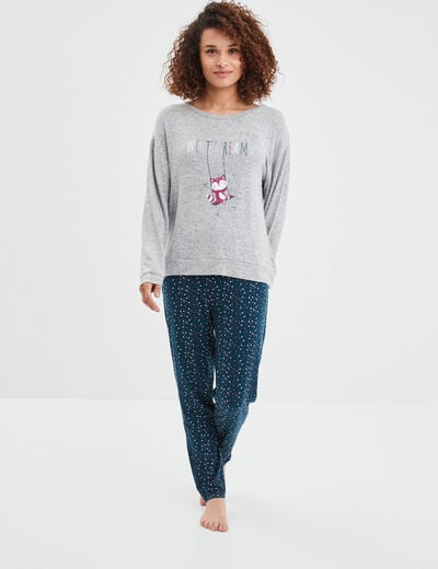 Ensemble pyjama pantalon 2 pièces gris clair femme
