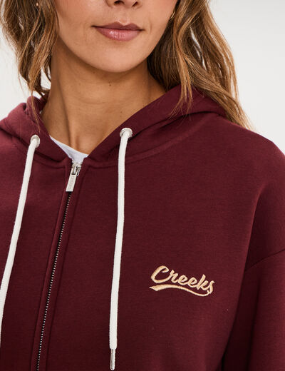 Sweat zipp&eacute; &agrave; capuche violet fonc&eacute; femme