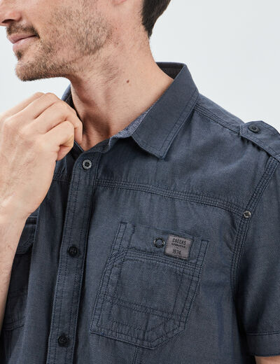 Chemise col italien manches courtes bleu homme