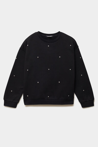 Sweat oversize avec clous coeur noir fille