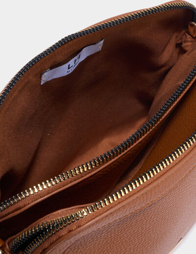 Sac en bandouli&egrave;re d&eacute;tail foulard marron cognac femme
