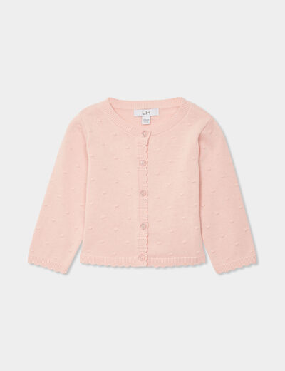 Gilet boutonné bord festonné coton rose clair bébé fille