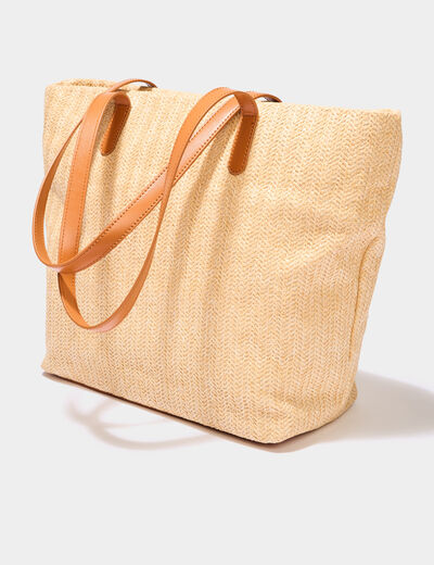 Sac shopper effet tressé sable femme