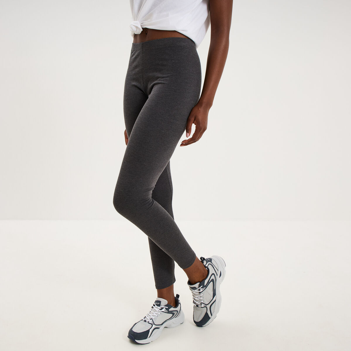 Legging taille haute gris fonc&eacute; femme