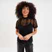 T-shirt dentelle manches courtes noir femme