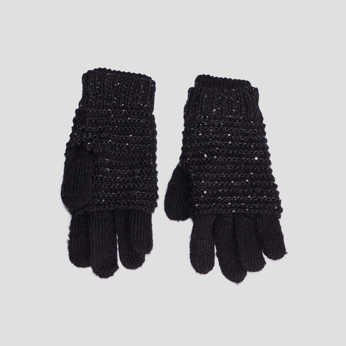 Gants tricotés avec sequins noir femme