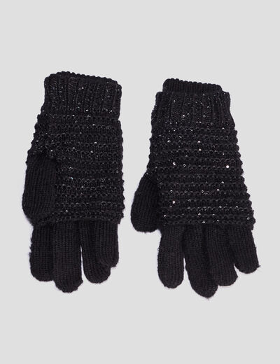 Gants tricotés avec sequins noir femme