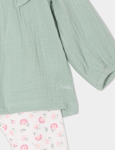 Ensemble 3 pièces coton Creeks creme bébé fille
