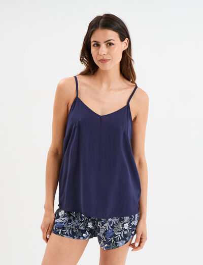 Ensemble pyjama short et débardeur bleu marine femme