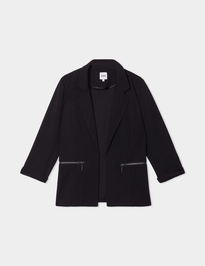Veste blazer cintré manches 3/4 noir femme