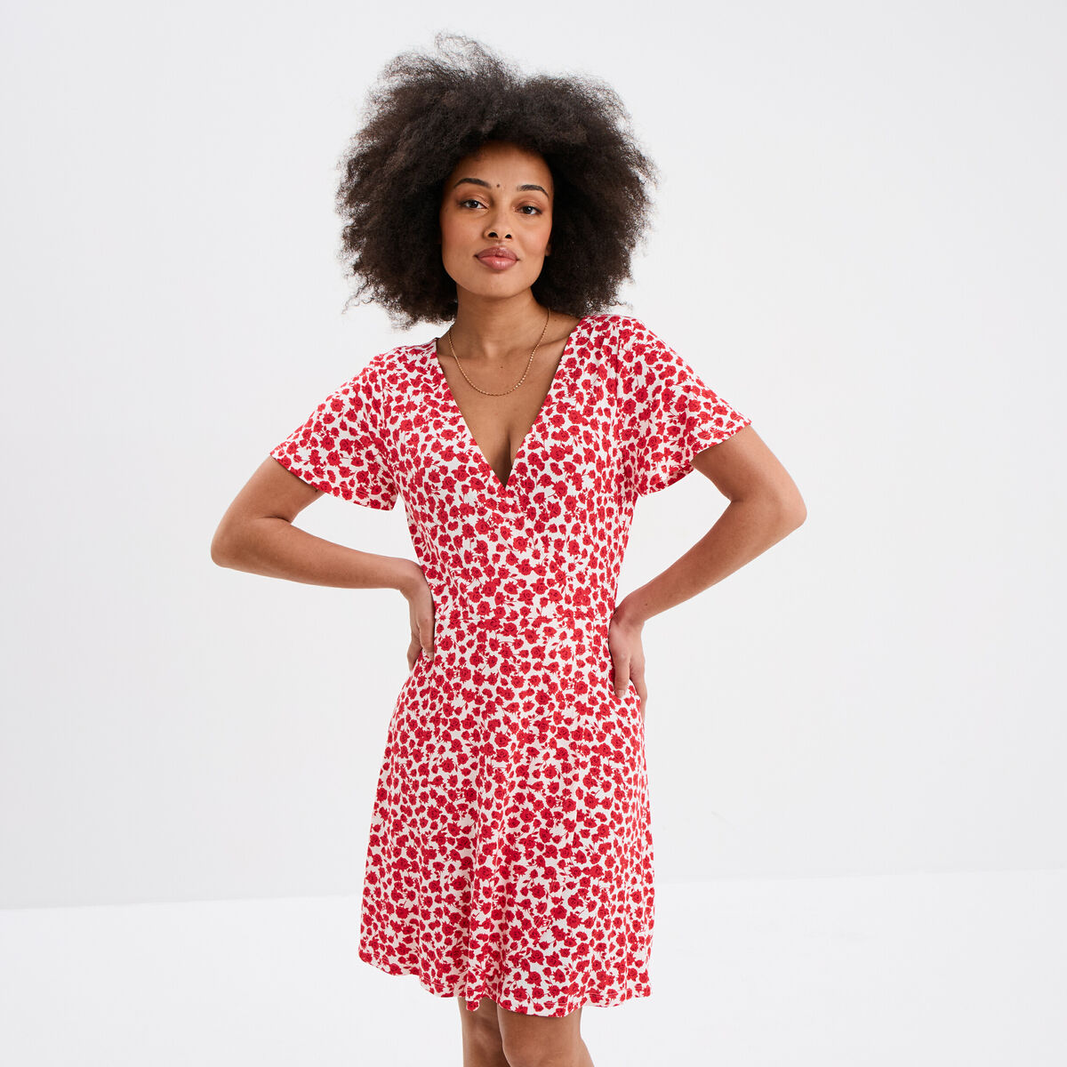 Robe patineuse manches courtes rouge femme
