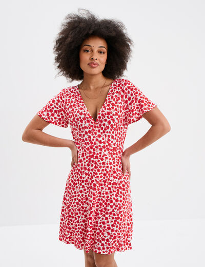 Robe patineuse manches courtes rouge femme