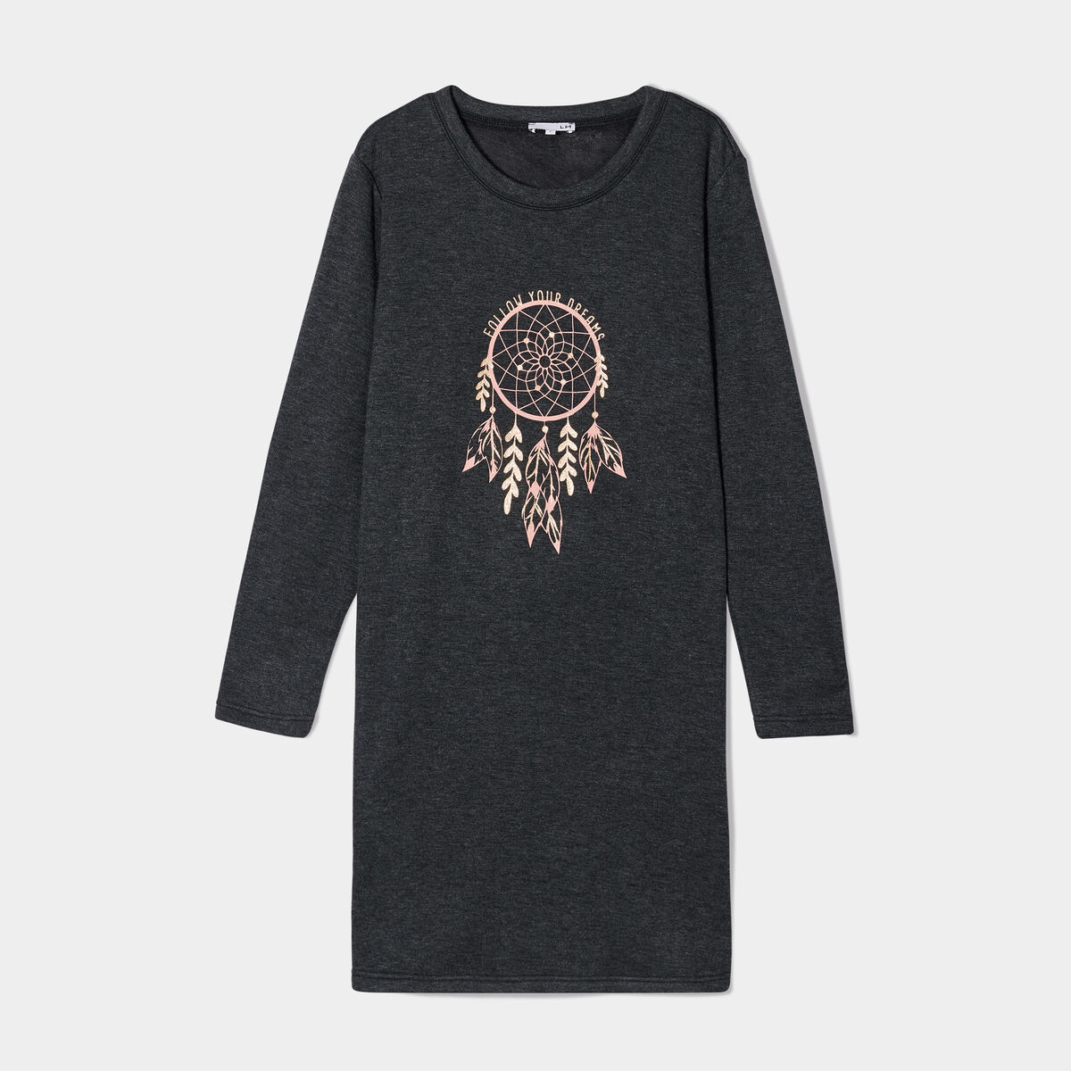 Chemise de nuit t-shirt col rond gris fonc&eacute; femme