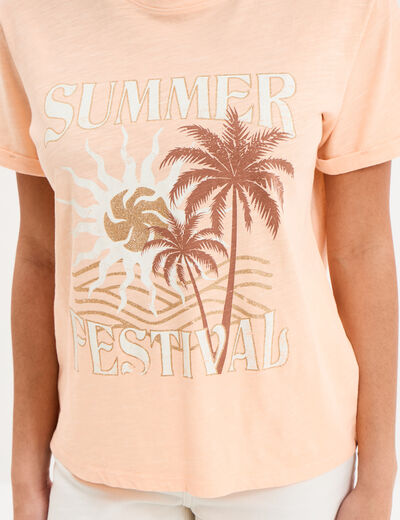T-shirt manches courtes coton orange fluo femme