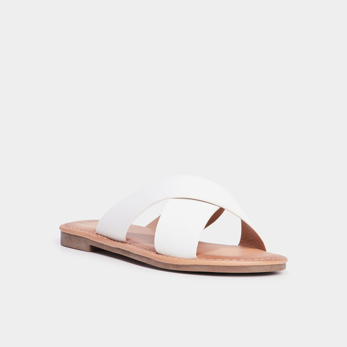 Mules brides larges crois&eacute;es blanc femme