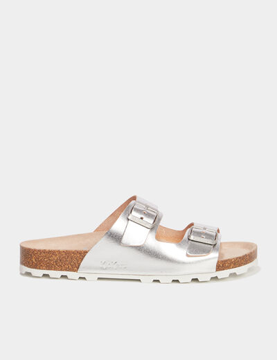 Mules métallisées Kickers gris argent femme