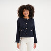 Veste effet tweed boutonn&eacute;e bleu fonc&eacute; femme