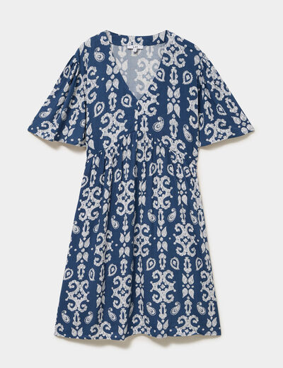 Robe fluide genou col en V bleu marine femme