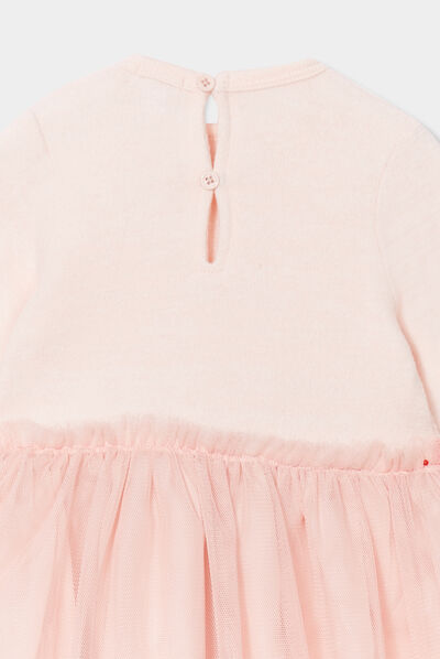 Robe bas en tulle manches longues vieux rose bébé fille