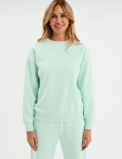 Sweat col rond manches longues vert clair femme