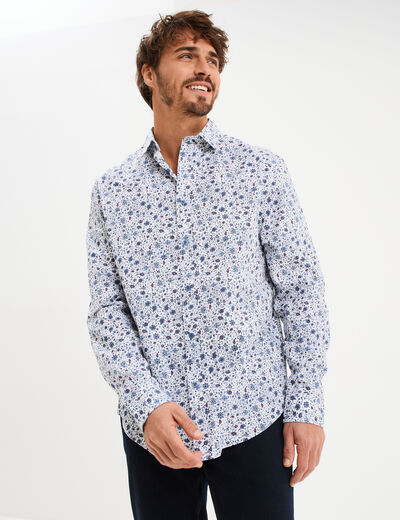 Chemise droite imprim&eacute;e manches longues bleu gris homme