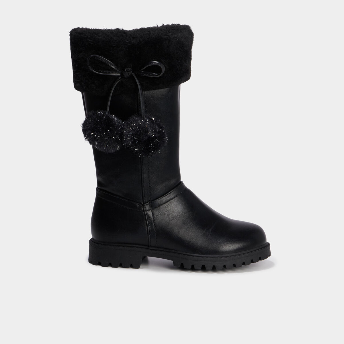 Bottes fourr&eacute;es &agrave; pompons noir fille