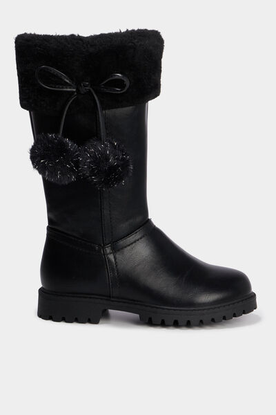 Bottes fourr&eacute;es &agrave; pompons noir fille