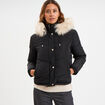 Doudoune doubl&eacute;e capuche fausse fourrure noir femme