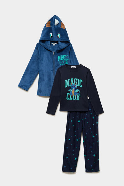 Ensemble pyjama 3 pi&egrave;ces bleu marine gar&ccedil;on