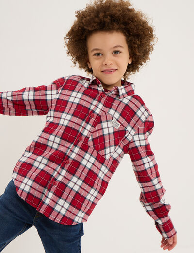 Chemise 1 poche manches longues coton rouge garçon