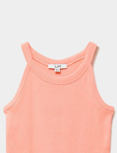 D&eacute;bardeur c&ocirc;tel&eacute; col rond coton orange corail fille