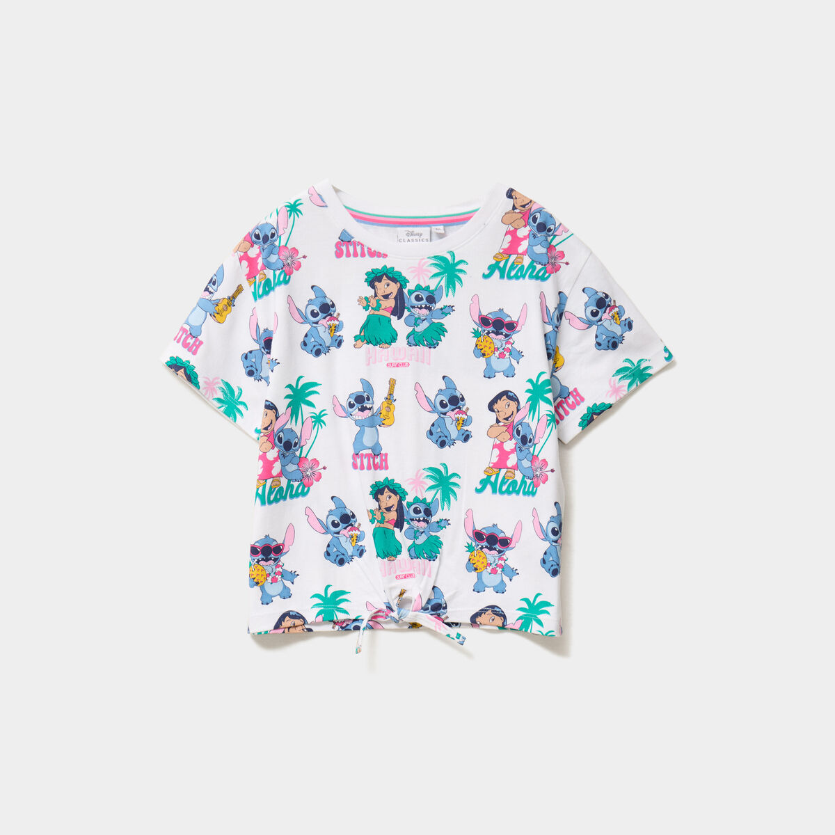 T-shirt noué manches courtes Stitch blanc fille