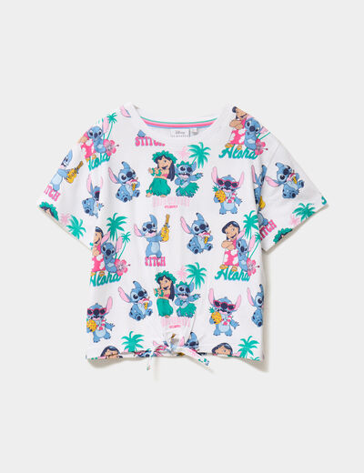 T-shirt noué manches courtes Stitch blanc fille
