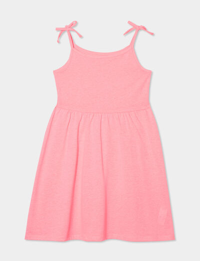 Robe courte bretelles nouées évasée rose fluo fille