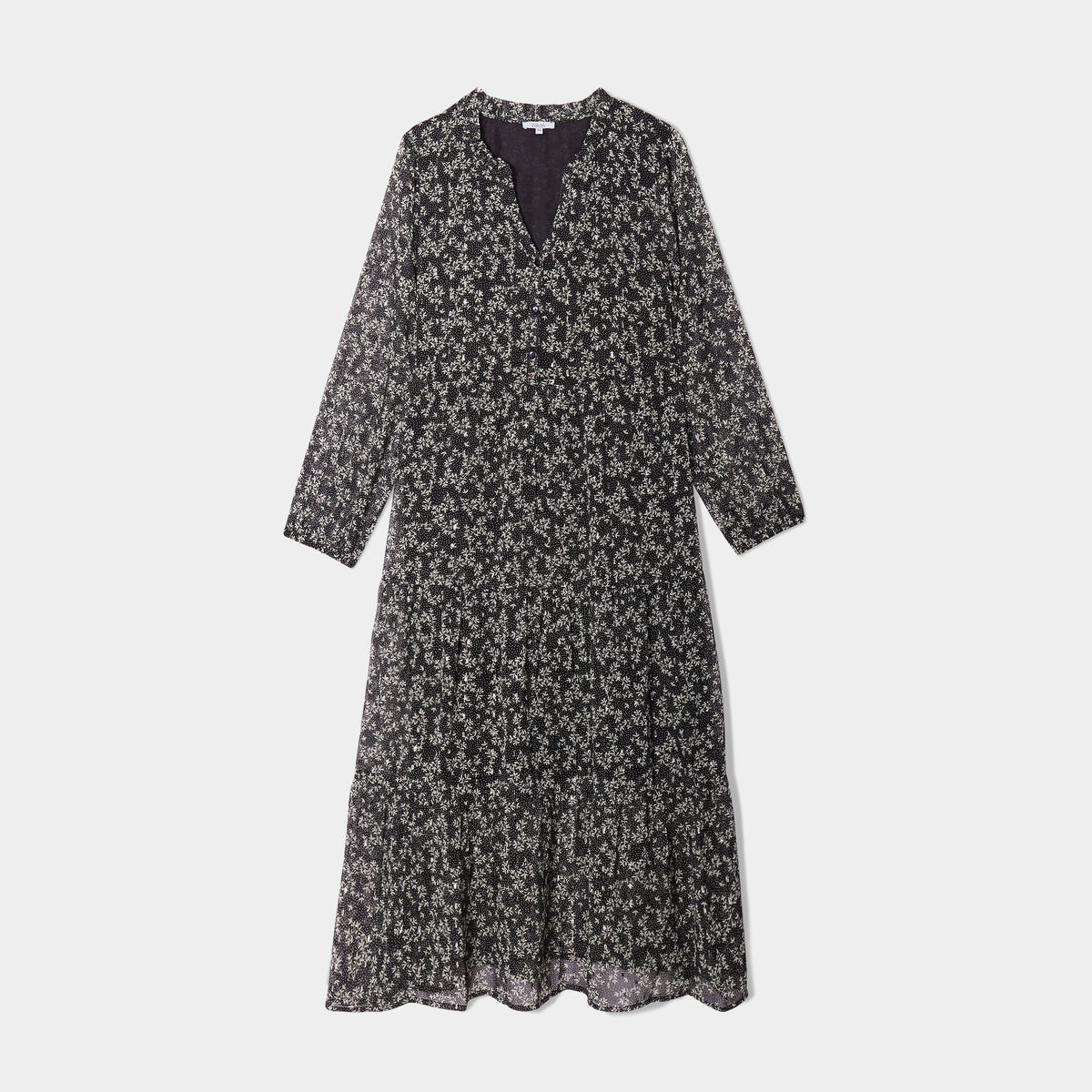 Robe longue évasée manches longues noir femme grande taille