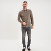 Polo piqu&eacute; droit manches longues coton gris homme