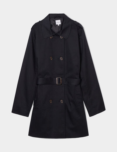 Trench boutonné ceinturé noir femme grande taille